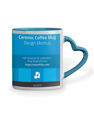 Heart Shape Handle Coffee Mug Design Mockup
