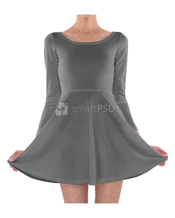Long Sleeve Skater Dress Design Mockup for Sublimation Printing - 2 Views