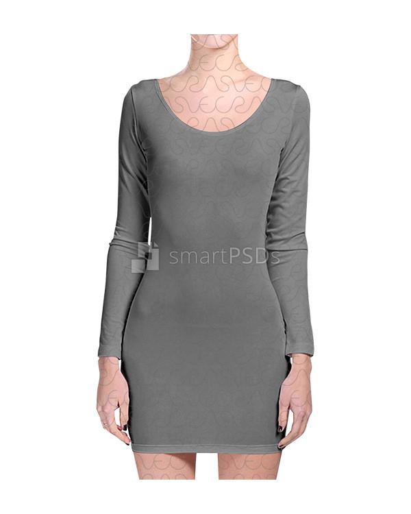 Long Sleeve Bodycon Dress Design Mockup for Sublimation Printing - 2 Views