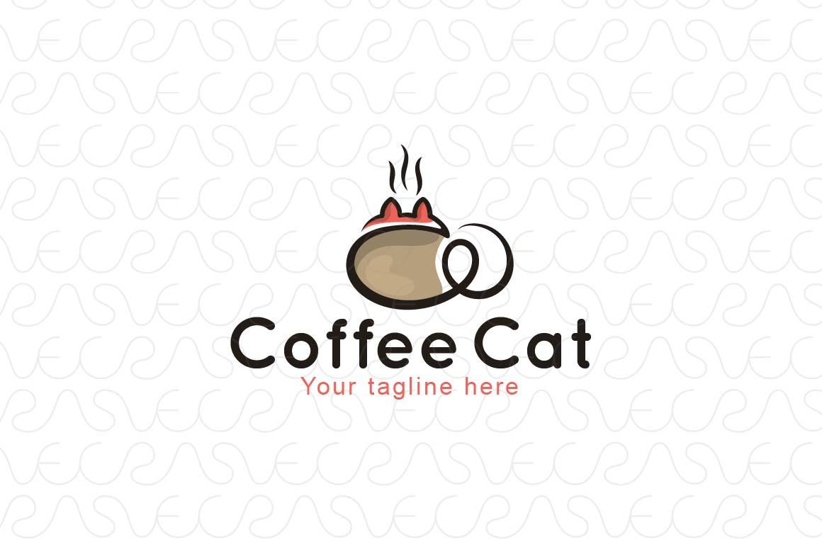 Coffee Cat- Abstract Linear Animal Stock Logo Template