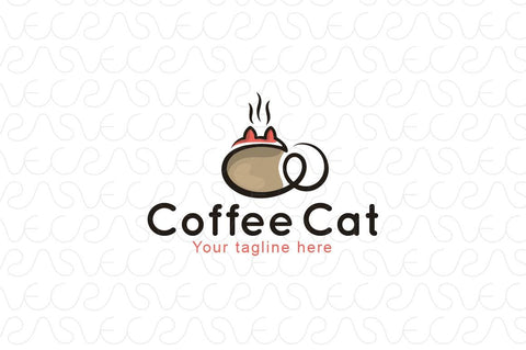 Coffee Cat- Abstract Linear Animal Stock Logo Template