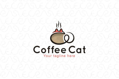 Coffee Cat- Abstract Linear Animal Stock Logo Template