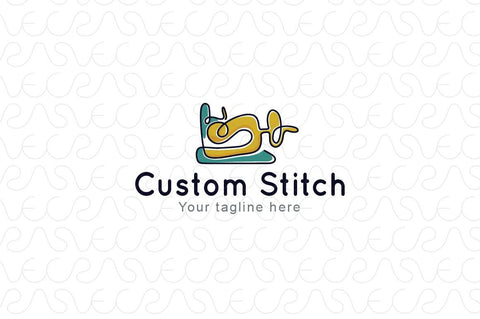 Custom Stitch - Creative Linear Style Traditional Sewing Machine Stock Logo Design for Boutique & Tailoring