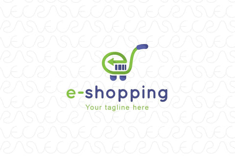 E-Shopping - Trolley Cart & Bar Code Alphabetic Iconic Stock Logo Template for E-Commerce