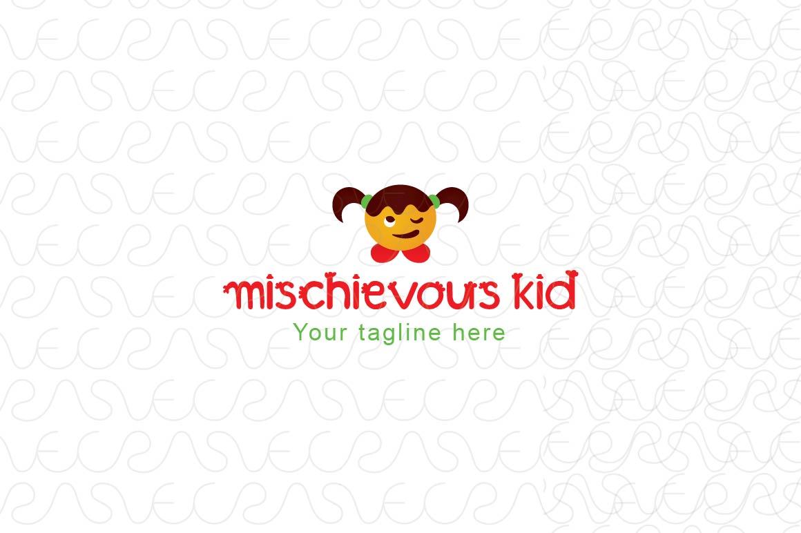 Mischievous Kid - Cute Girl Kid Logo Design Template