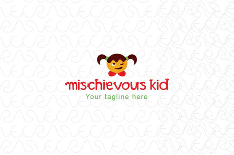 Mischievous Kid - Cute Girl Kid Logo Design Template