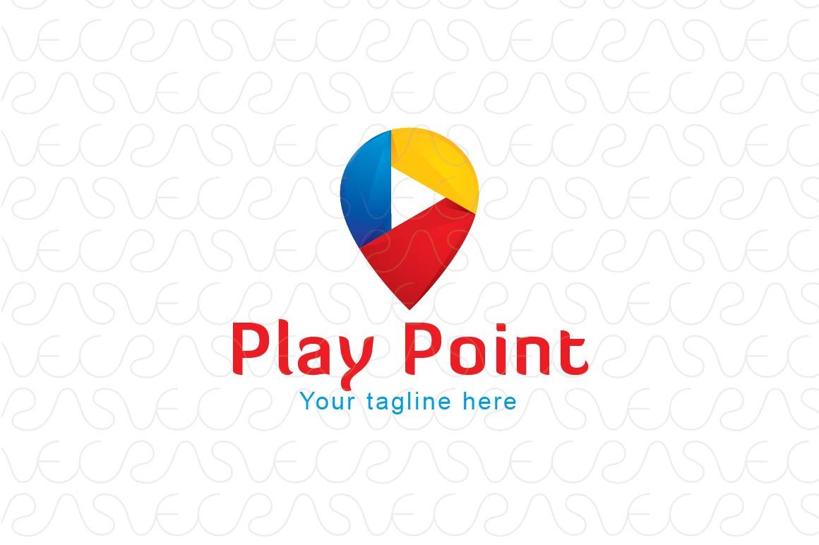 Play Point - Address Marker Location Symbol with Play Icon Logo Design Template