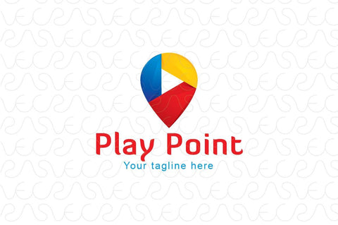 Play Point - Address Marker Location Symbol with Play Icon Logo Design Template