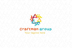 Craftsman Group - Freehand Warli Art Human Figures Creative Star Stock Logo Template for Artistic Community