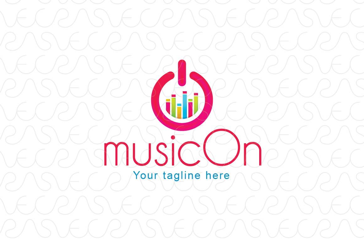 Music On - Power Button with Musical Bars Stock Logo Template for Songs App