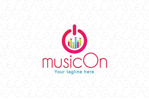 Music On - Power Button with Musical Bars Stock Logo Template for Songs App