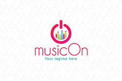 Music On - Power Button with Musical Bars Stock Logo Template for Songs App