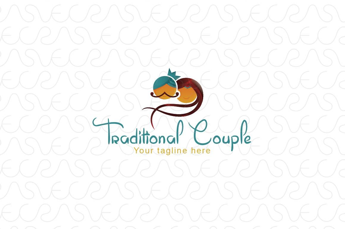Traditional Indian Couple - Abstract Punjabi Faces Creative Logo Design