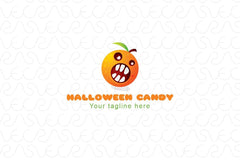 Halloween Candy - Orange Fruit Comic Face Stock Logo Template