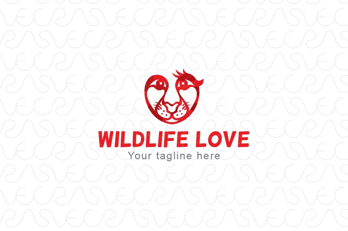 Wildlife Love - Abstract Lion & Bird In Heart Icon Stock Logo Template of Animal & Wild Care
