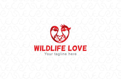 Wildlife Love - Abstract Lion & Bird In Heart Icon Stock Logo Template of Animal & Wild Care
