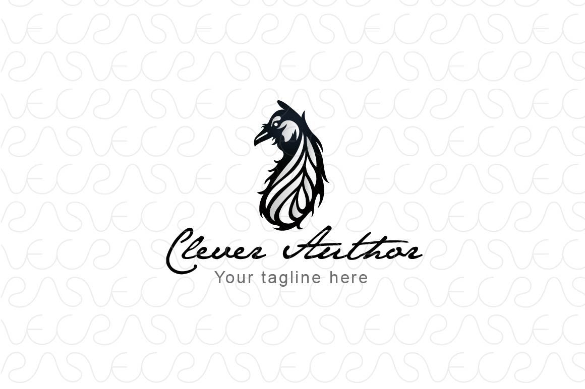 Clever Author - Creative Writer Stock Logo Template of Abstract Crow Bird Feather