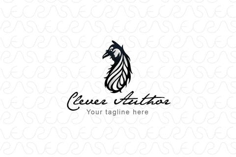 Clever Author - Creative Writer Stock Logo Template of Abstract Crow Bird Feather