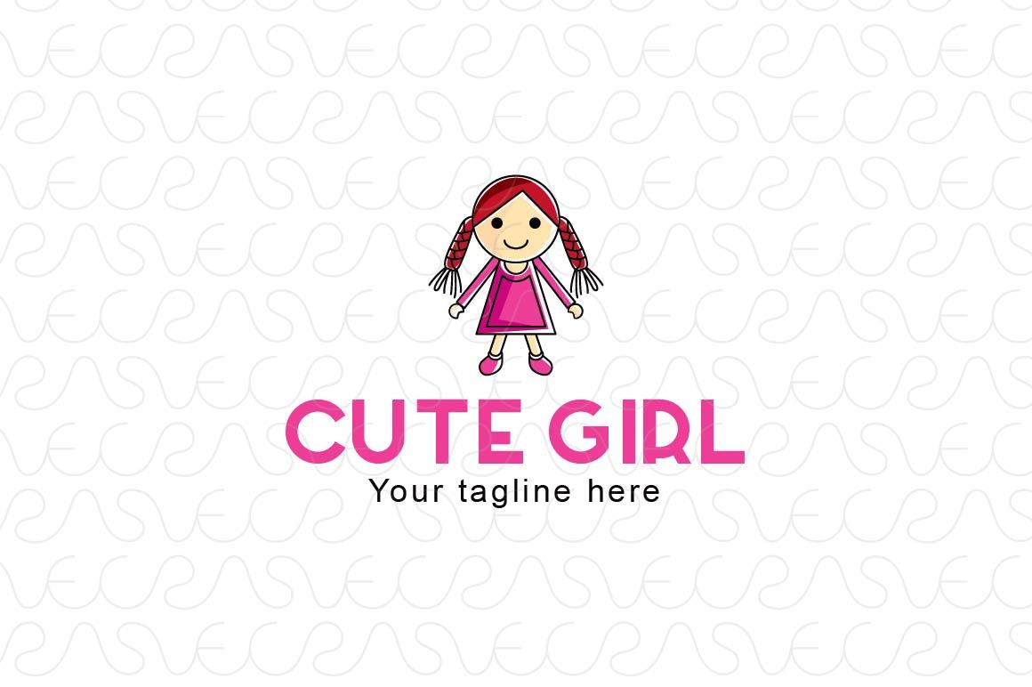 Cute Girl - Little Kid Logo Design Template