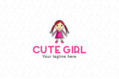 Cute Girl - Little Kid Logo Design Template
