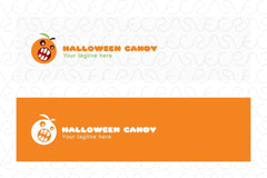 Halloween Candy - Orange Fruit Comic Face Stock Logo Template