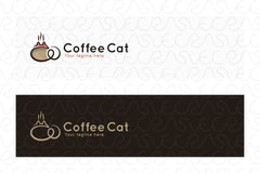 Coffee Cat- Abstract Linear Animal Stock Logo Template
