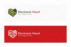 Electronic Heart - Circuit Chip Iconic Stock Logo Template
