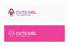 Cute Girl - Little Kid Logo Design Template