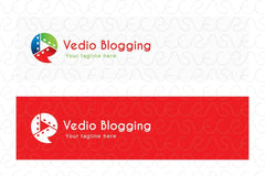 Video Blogging - Chat Bubble with Play Symbol & Camera Reel Stock Logo Template