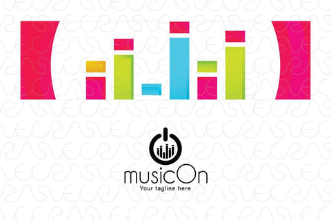 Music On - Power Button with Musical Bars Stock Logo Template for Songs App