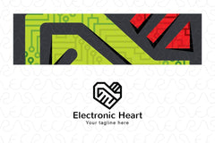 Electronic Heart - Circuit Chip Iconic Stock Logo Template