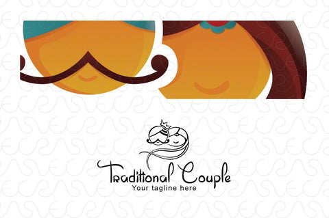 Traditional Indian Couple - Abstract Punjabi Faces Creative Logo Design