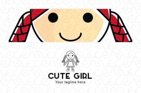 Cute Girl - Little Kid Logo Design Template
