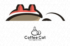 Coffee Cat- Abstract Linear Animal Stock Logo Template