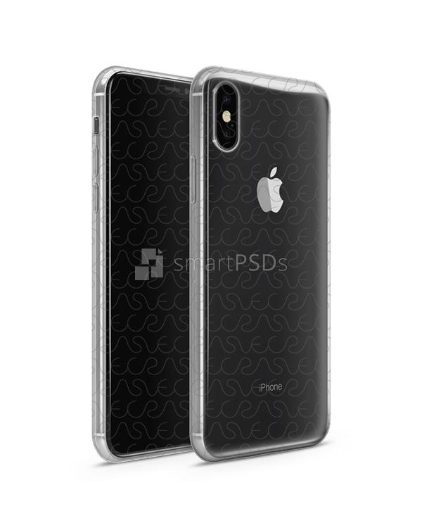 Apple iPhone X UV TPU Clear Mobile Case Design Mockup Front-Back Angled