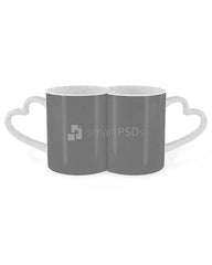 Full Heart Shape Handle Couple Coffee Mugs Design Mockup