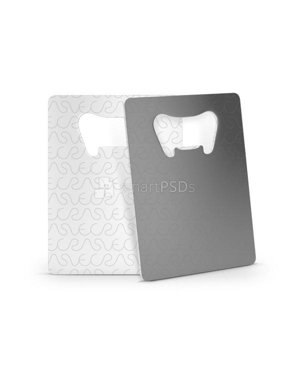 Credit Card Size Apple Cut Metal Bottle Opener Design Mockup