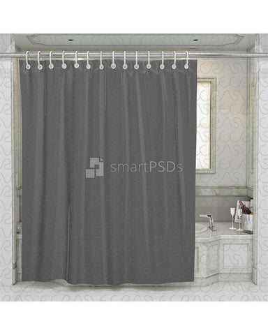 Sublimation Shower Curtain Mockup with Bathroom Scene and Straight Steel Rode