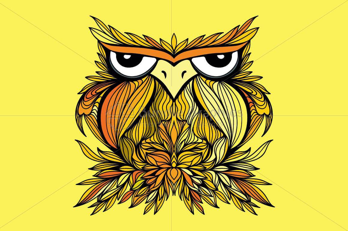 Owl -  Freehand Creative Linear Vector Graphic Artistic Design Composition