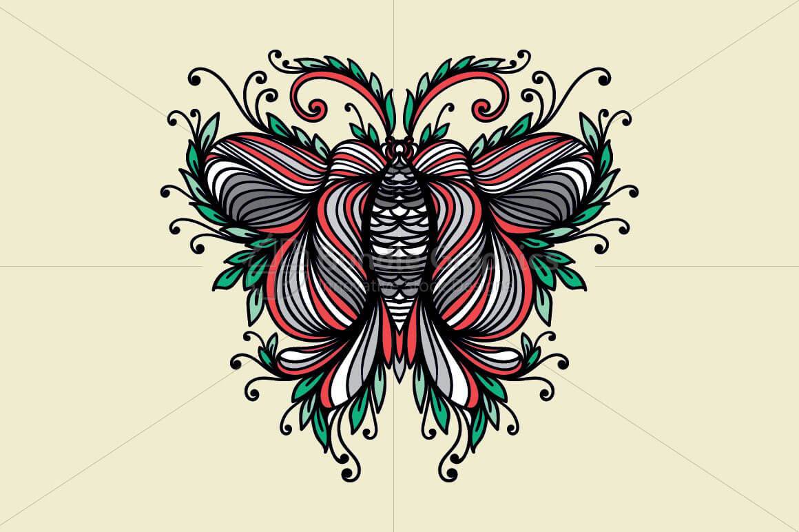 Symmetrical Linear Ornamental Style Butterfly