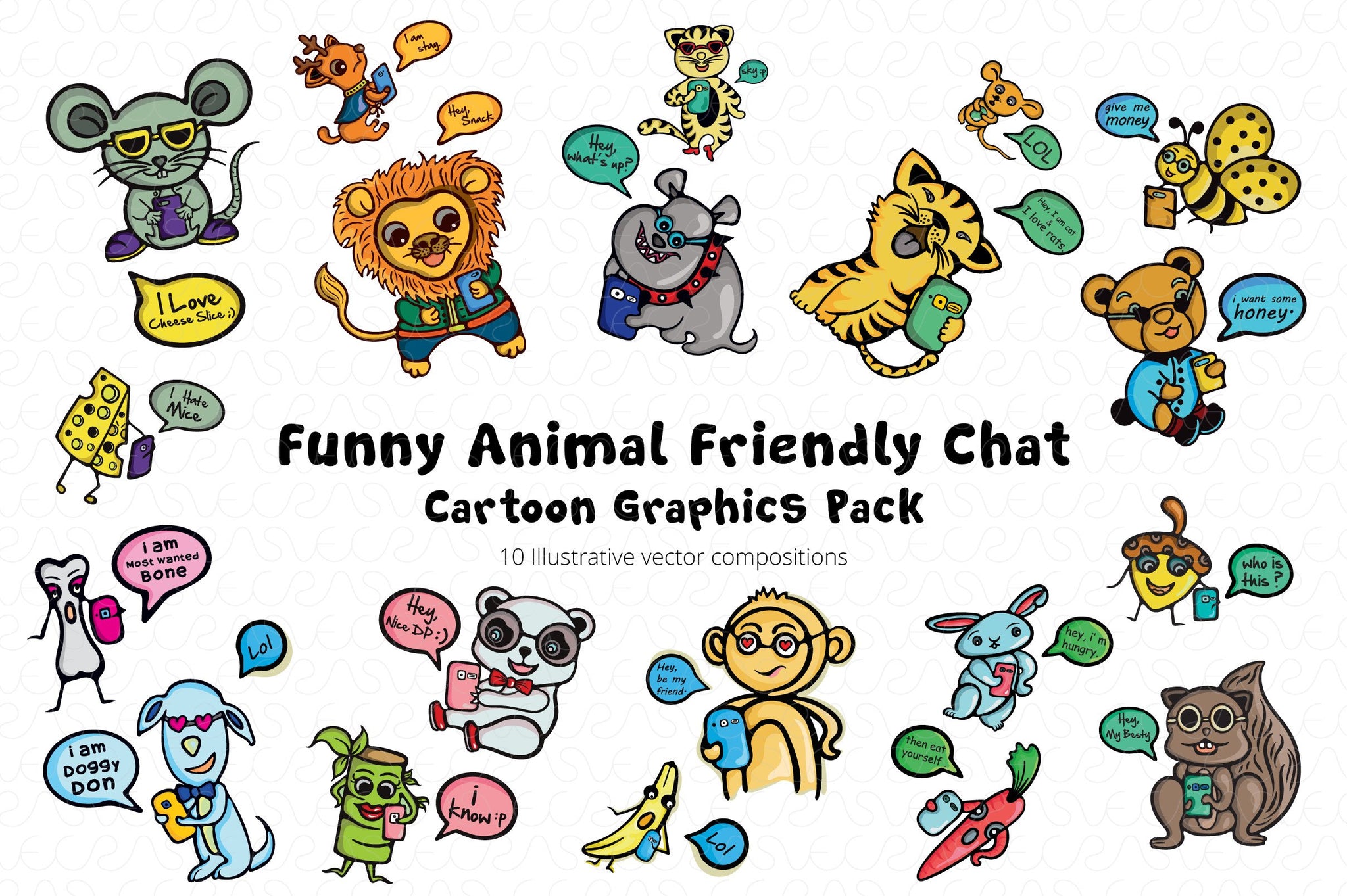 Friends Fun Chat Cartoon Animal Graphic Pack