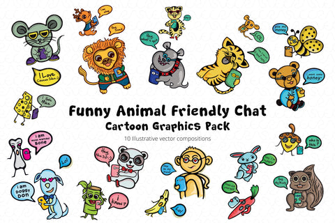 Friends Fun Chat Cartoon Animal Graphic Pack