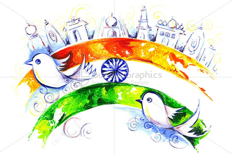 Handmade abstract watercolour painting representing Indian Flag