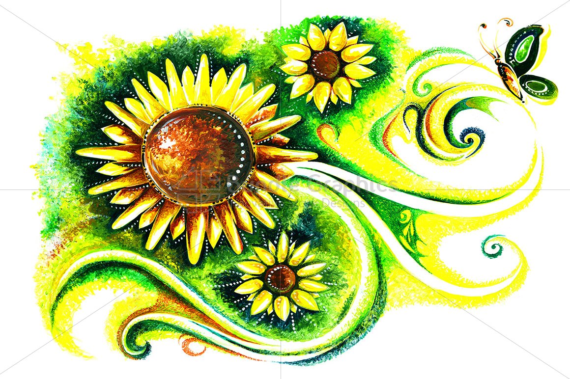 Flora Fauna - Abstract Painting of Sunflower 