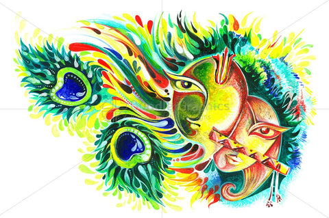 Lord Krishna and Goddess Radha - Abstract Painting