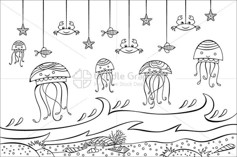 Royalty Free Jelly fish comic style linear vector background