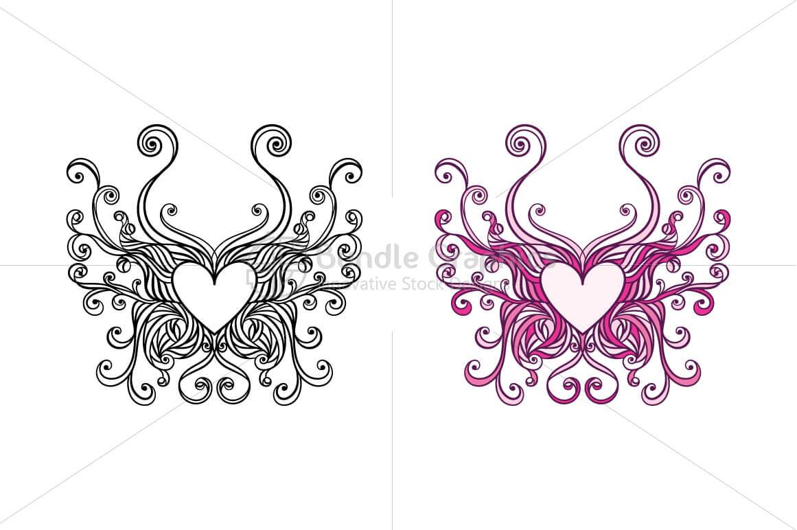 Butterfly Heart Ornamental Design 