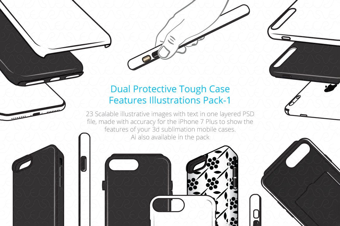 Dual Protective 3D Sublimation Tough Phone Case Feature Illustrations Pack-1