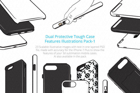 Dual Protective 3D Sublimation Tough Phone Case Feature Illustrations Pack-1