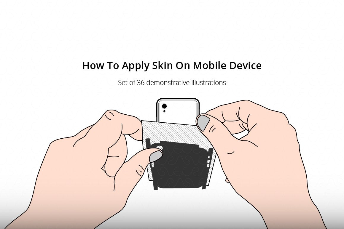 How to Apply Skin on Mobile Phone Device - Set of 36 Demonstrative Illustrations 
